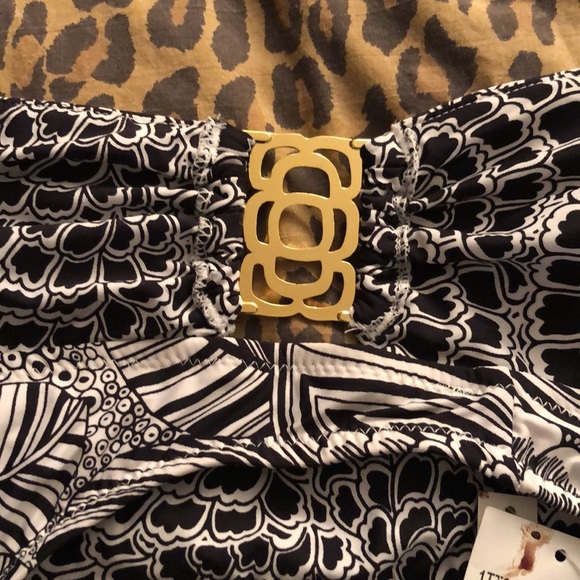 Trina Turk size 14 black & White floral print bikini bottom gold detail - Picture 13 of 14